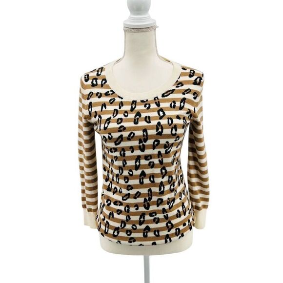 Banana Republic Sweaters - Banana Republic Sweatshirt Sweater Animal Print Striped Tan Cream Size S